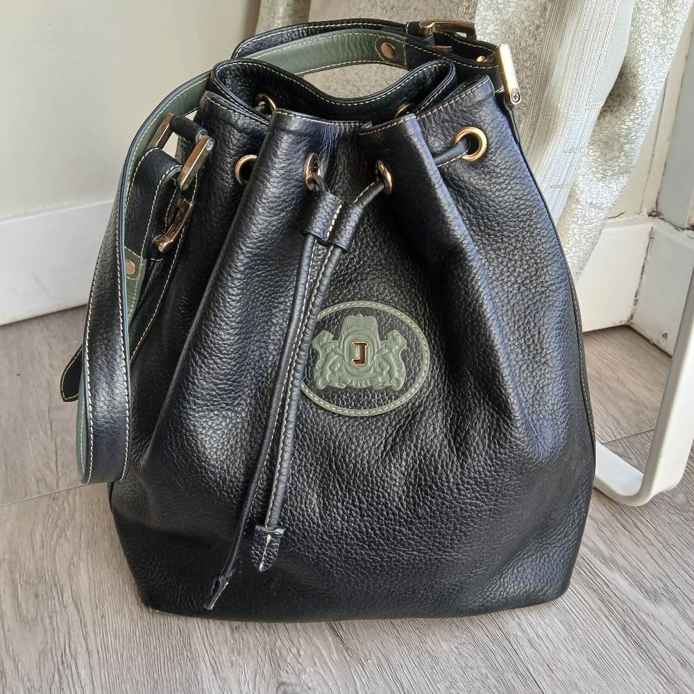 JOYCE Black Leather Drawstring Bag - Picture 7 of 11